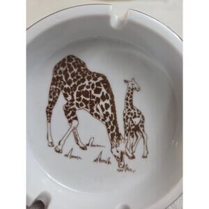 Vtg WILD HABITAT by Shafford Co Ash Tray Giraffe Trinket Tray Dish Momma Baby